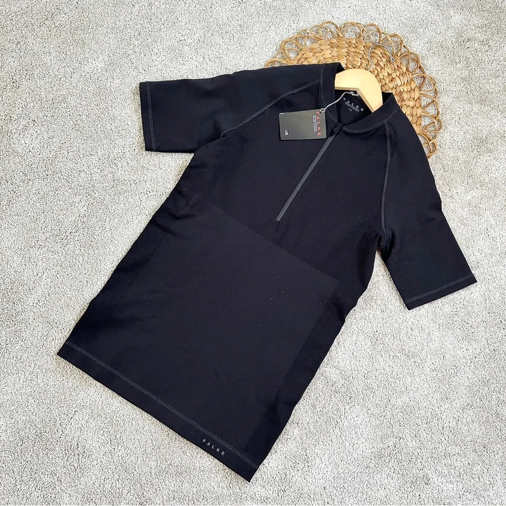 NWT Falke Ergonomic Sport System Zip Shirt Short Sleeve Performance Black